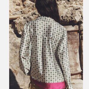 NWT ZARA Paisley Pink Green Satin Top M
